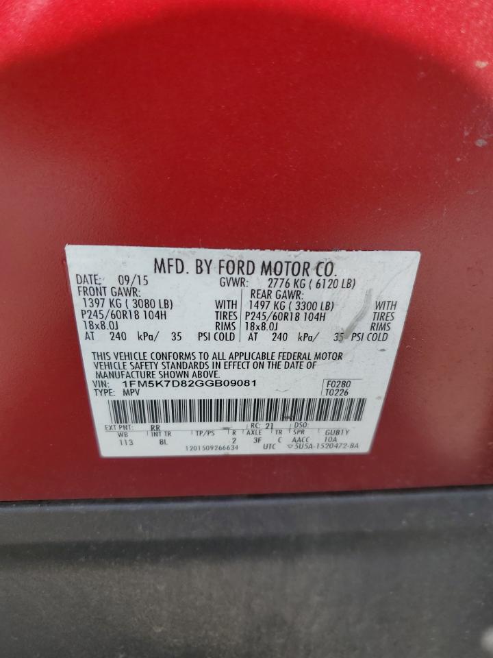 2016 Ford Explorer Xlt VIN: 1FM5K7D82GGB09081 Lot: 80713865