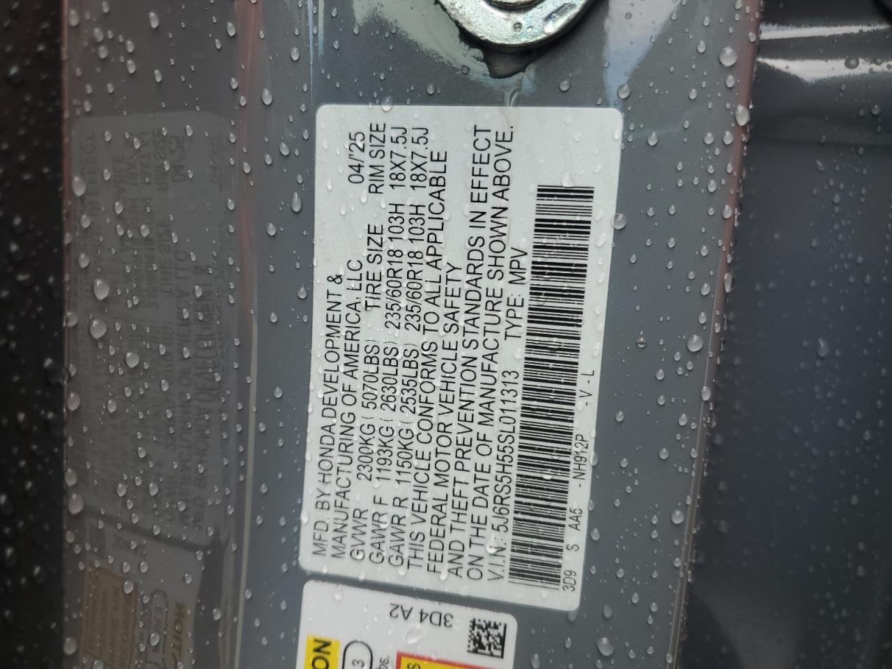 2025 Honda Cr-V Sport VIN: 5J6RS5H55SL011313 Lot: 70767825