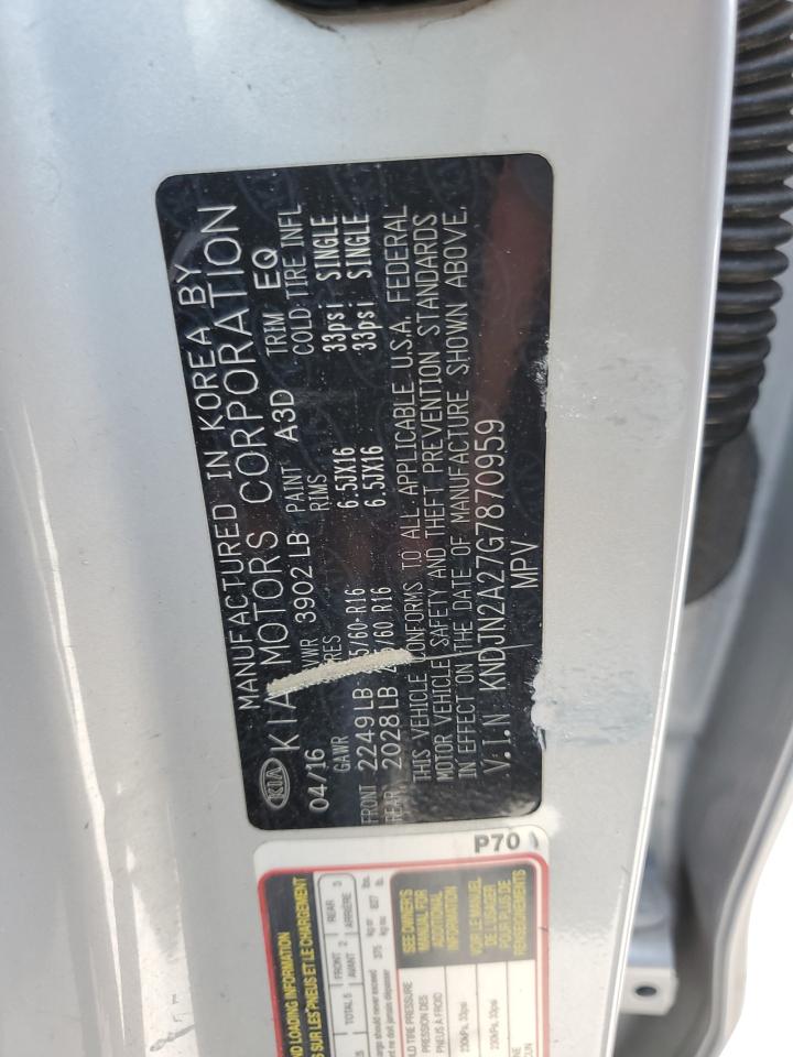 2016 Kia Soul VIN: KNDJN2A27G7870959 Lot: 80946725