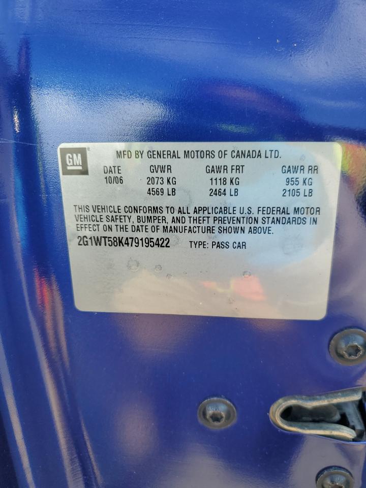 2007 Chevrolet Impala Lt VIN: 2G1WT58K479195422 Lot: 71694105