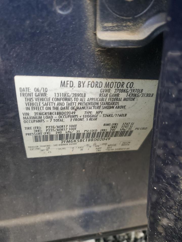 2011 Ford Flex Se VIN: 2FMGK5BC1BBD02049 Lot: 80894095