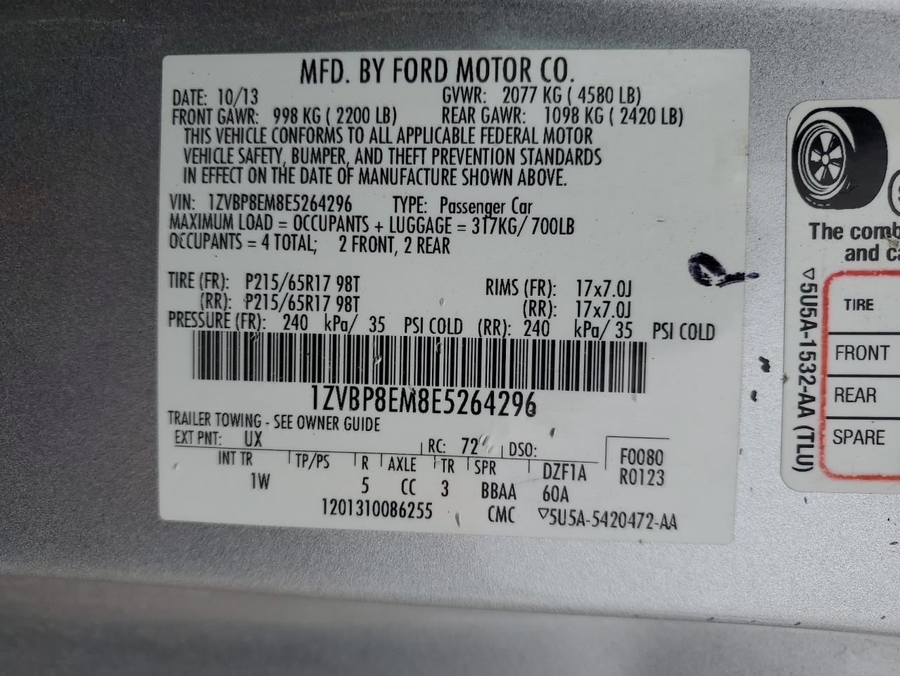 2014 Ford Mustang VIN: 1ZVBP8EM8E5264296 Lot: 82049775