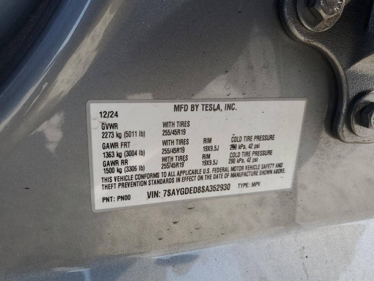 2025 Tesla Model Y VIN: 7SAYGDED8SA352930 Lot: 80071775