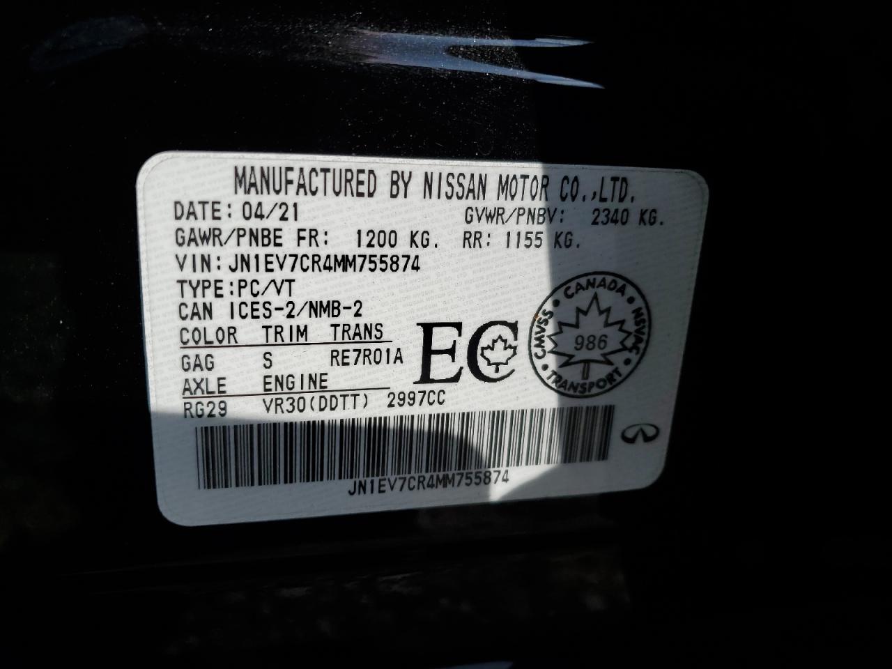 2021 Infiniti Q50 Sensory VIN: JN1EV7CR4MM755874 Lot: 71936345