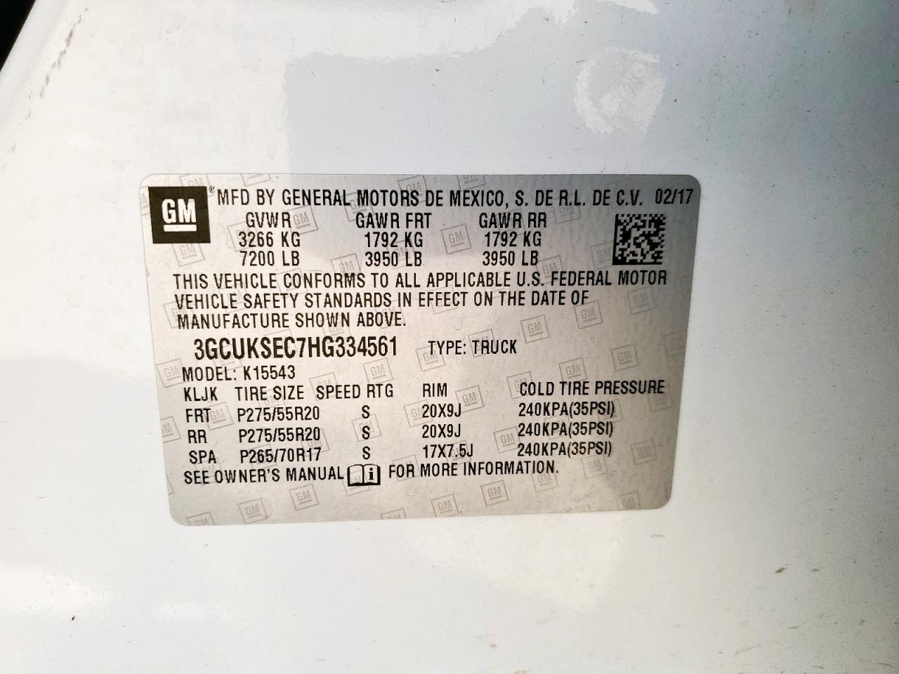 2017 Chevrolet Silverado K1500 Ltz VIN: 3GCUKSEC7HG334561 Lot: 68589555