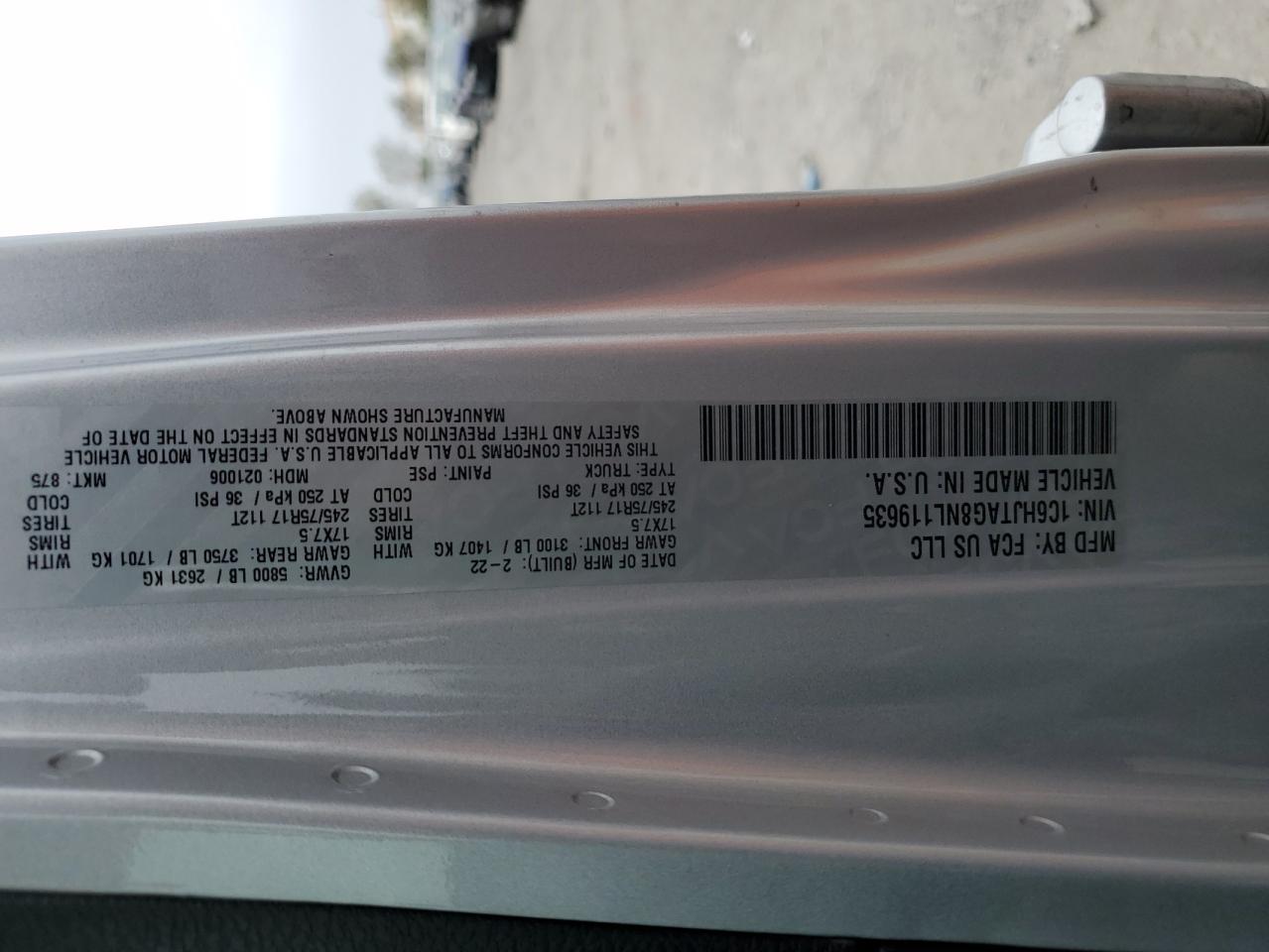 2022 Jeep Gladiator Sport VIN: 1C6HJTAG8NL119635 Lot: 71293005