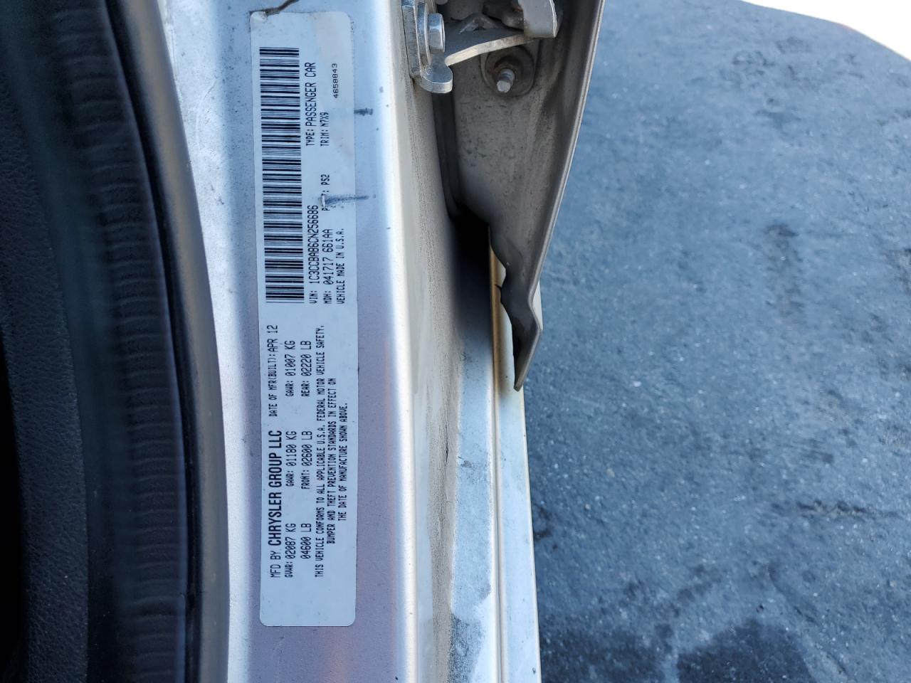 2012 Chrysler 200 Lx VIN: 1C3CCBAB6CN256686 Lot: 80617655