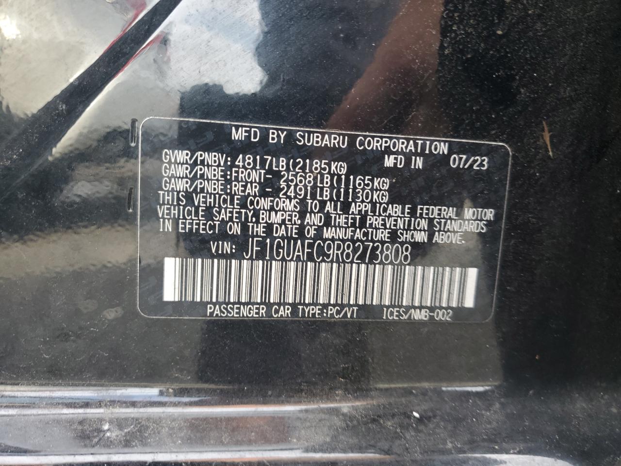 2024 Subaru Impreza Sport VIN: JF1GUAFC9R8273808 Lot: 83998855