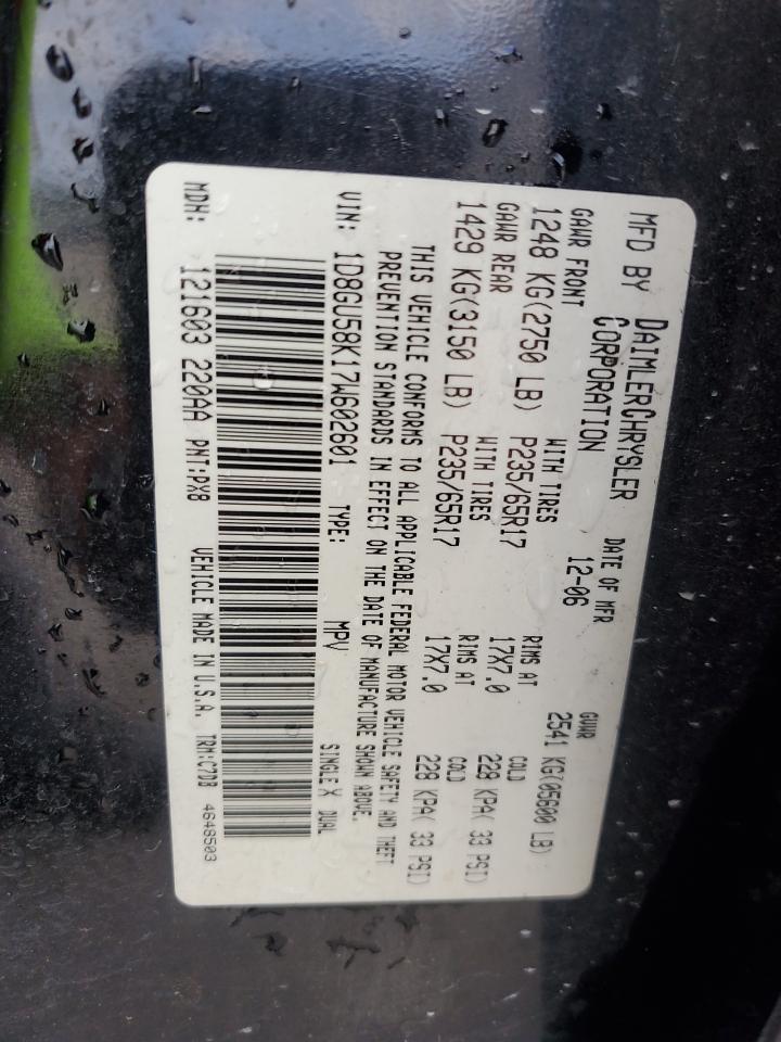 2007 Dodge Nitro Slt VIN: 1D8GU58K17W602601 Lot: 71843605