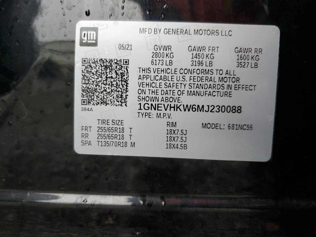 2021 Chevrolet Traverse Lt VIN: 1GNEVHKW6MJ230088 Lot: 84022435