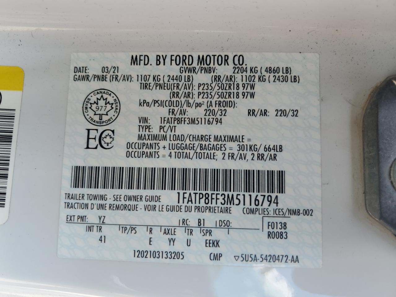 2021 Ford Mustang Gt VIN: 1FATP8FF3M5116794 Lot: 71211845