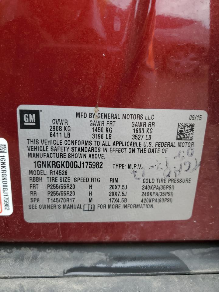 2016 Chevrolet Traverse Lt VIN: 1GNKRGKD0GJ175982 Lot: 81649425