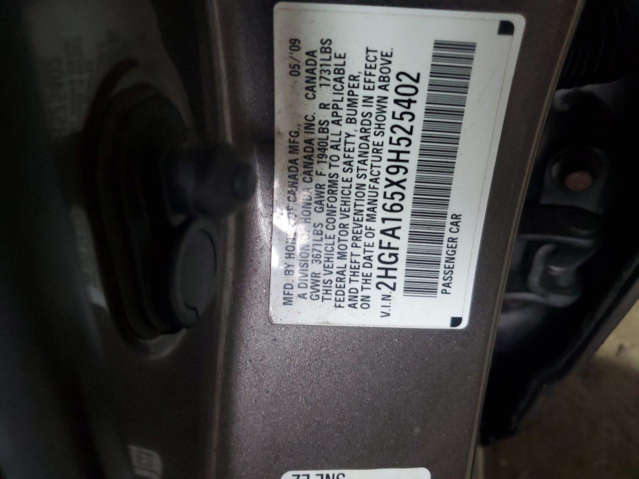 2009 Honda Civic Lx VIN: 2HGFA165X9H525402 Lot: 81841555