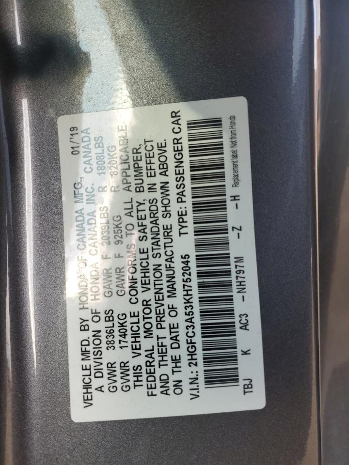 2019 Honda Civic Si VIN: 2HGFC3A53KH752045 Lot: 81699405