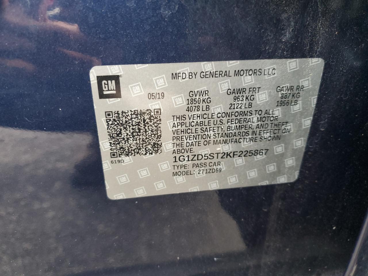 2019 Chevrolet Malibu Lt VIN: 1G1ZD5ST2KF225867 Lot: 71467825