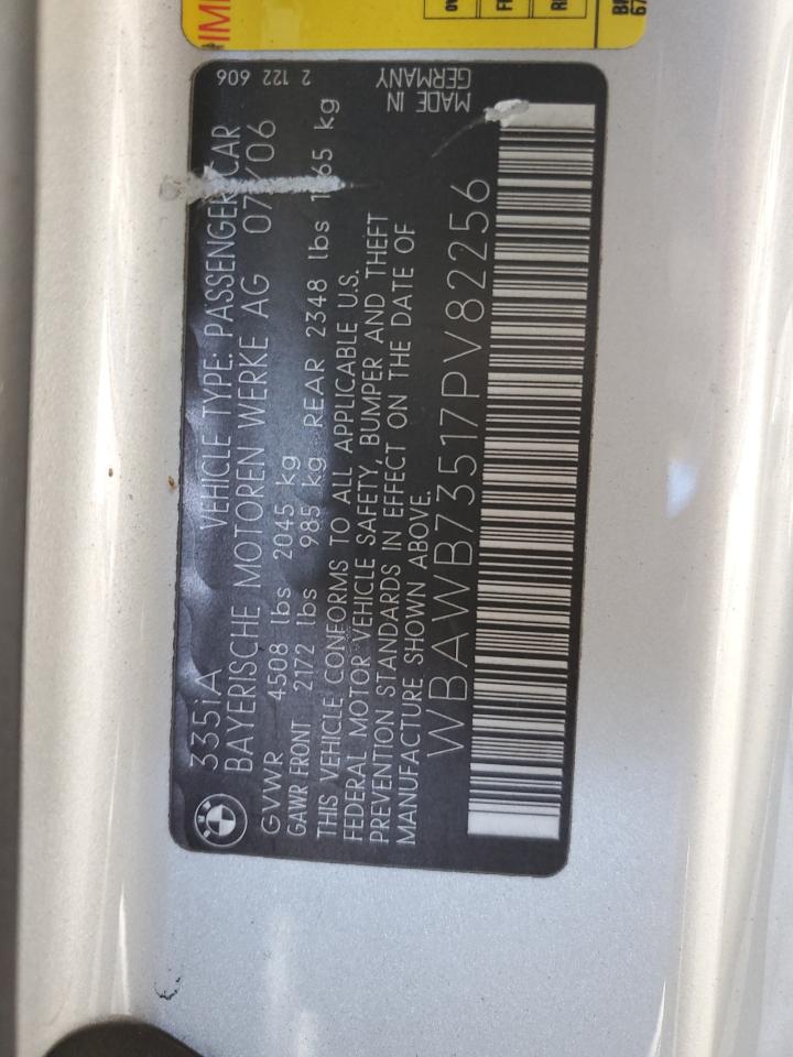 2007 BMW 335 I VIN: WBAWB73517PV82256 Lot: 71722915
