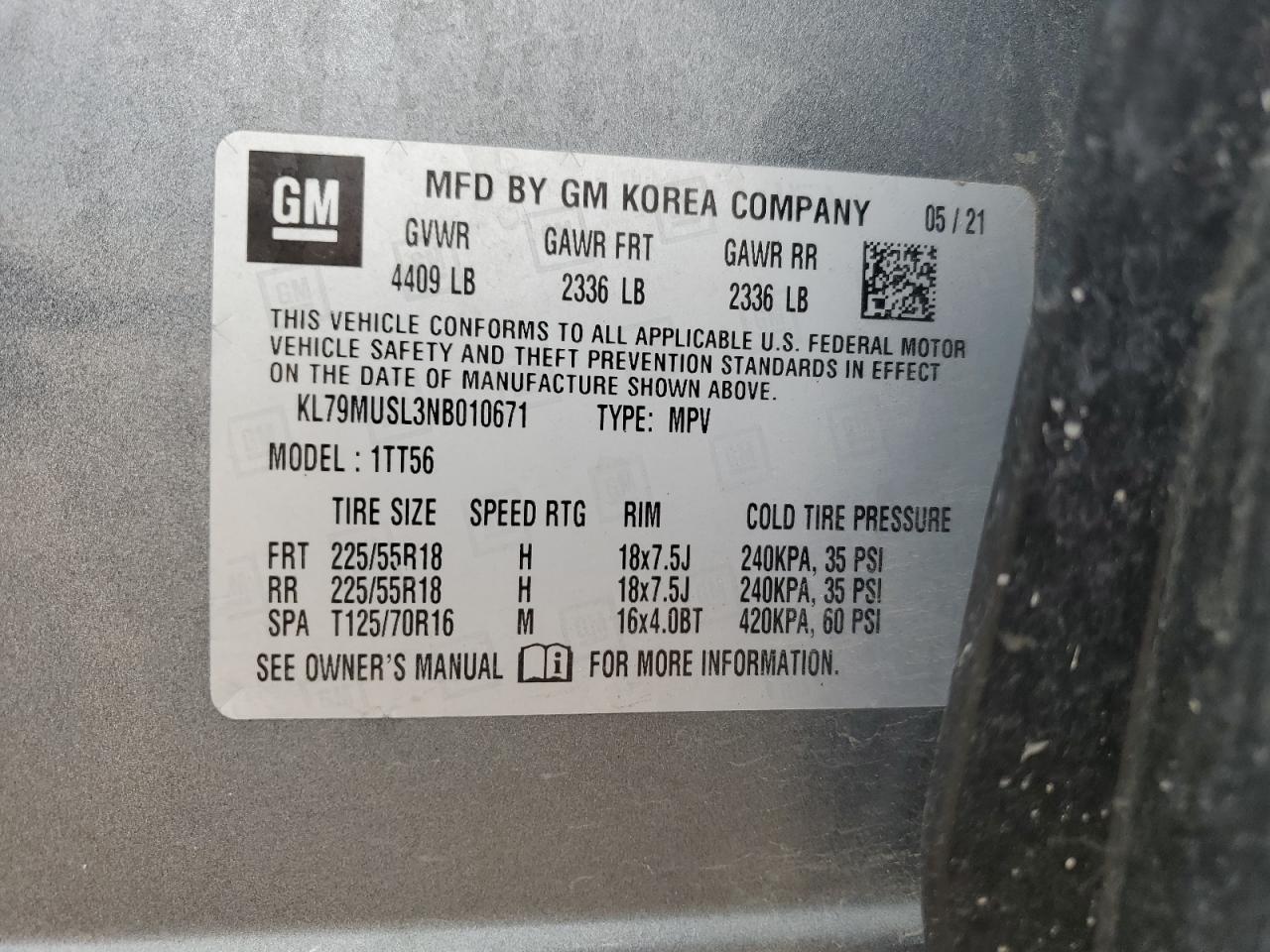 2022 Chevrolet Trailblazer Rs VIN: KL79MUSL3NB010671 Lot: 81228005