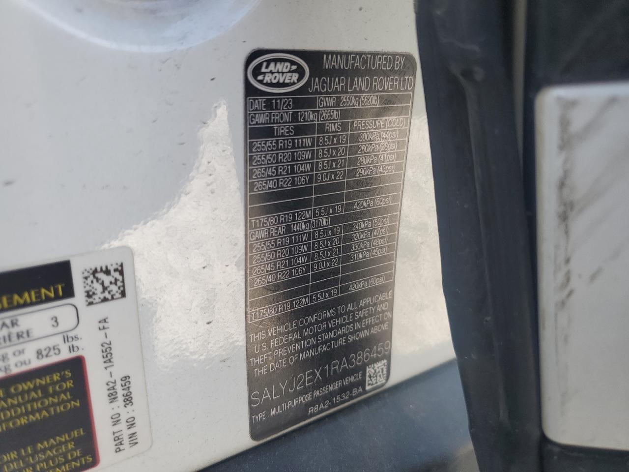 2024 Land Rover Range Rover Velar S VIN: SALYJ2EX1RA386459 Lot: 81126345