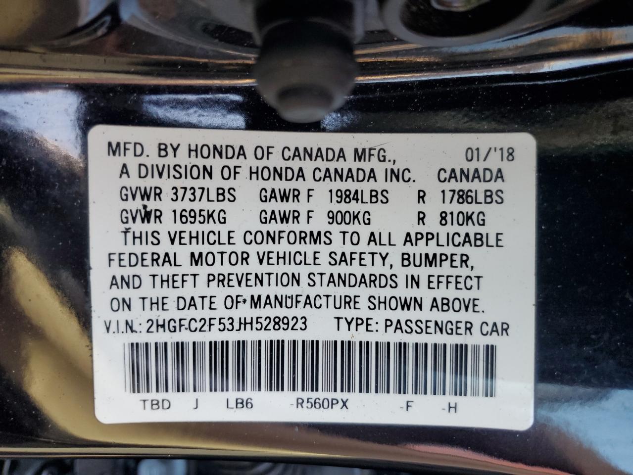 2018 Honda Civic Lx VIN: 2HGFC2F53JH528923 Lot: 81557375