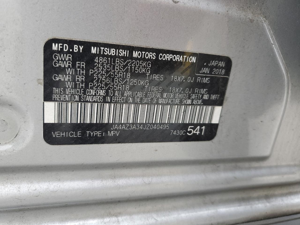 2018 Mitsubishi Outlander Se VIN: JA4AZ3A34JZ040495 Lot: 71119415