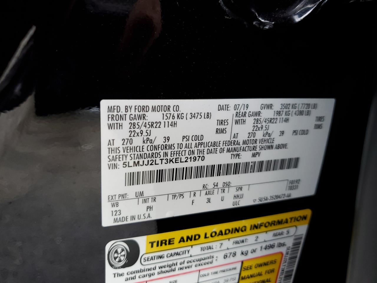 2019 Lincoln Navigator Reserve VIN: 5LMJJ2LT3KEL21970 Lot: 81457505