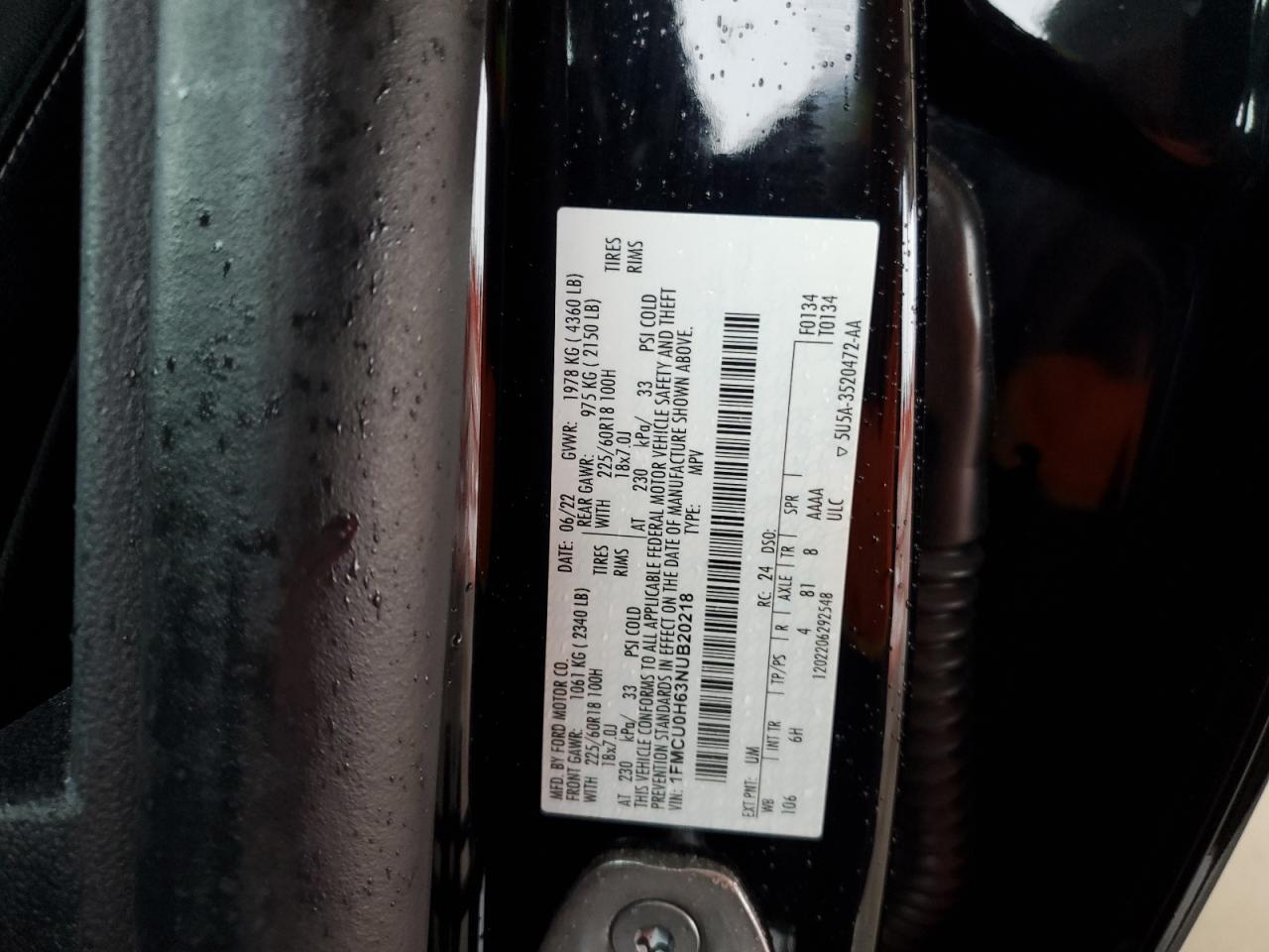 2022 Ford Escape Sel VIN: 1FMCU0H63NUB20218 Lot: 71162735