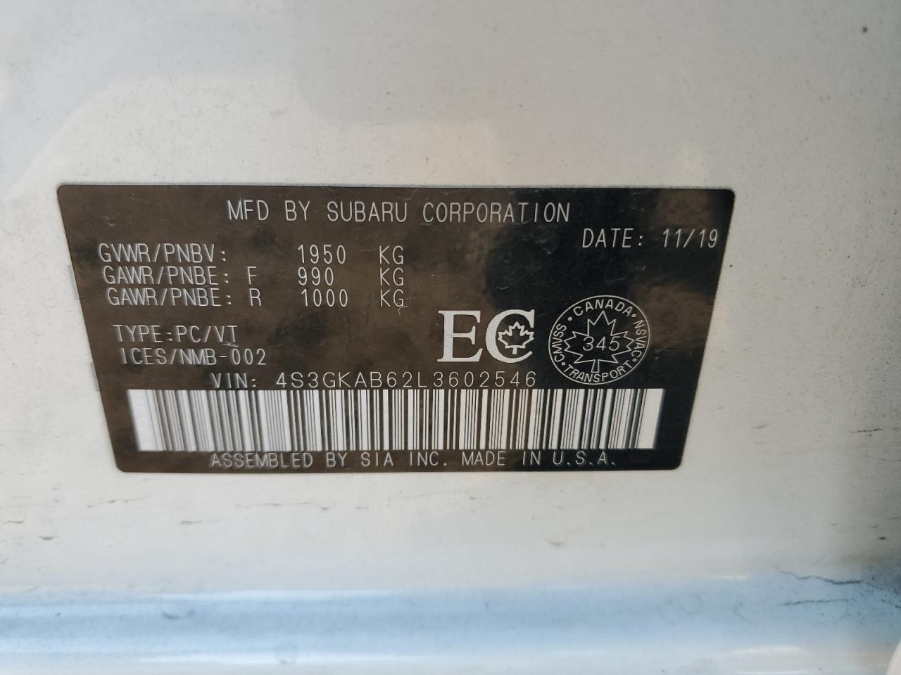 2020 Subaru Impreza VIN: 4S3GKAB62L3602546 Lot: 81251655