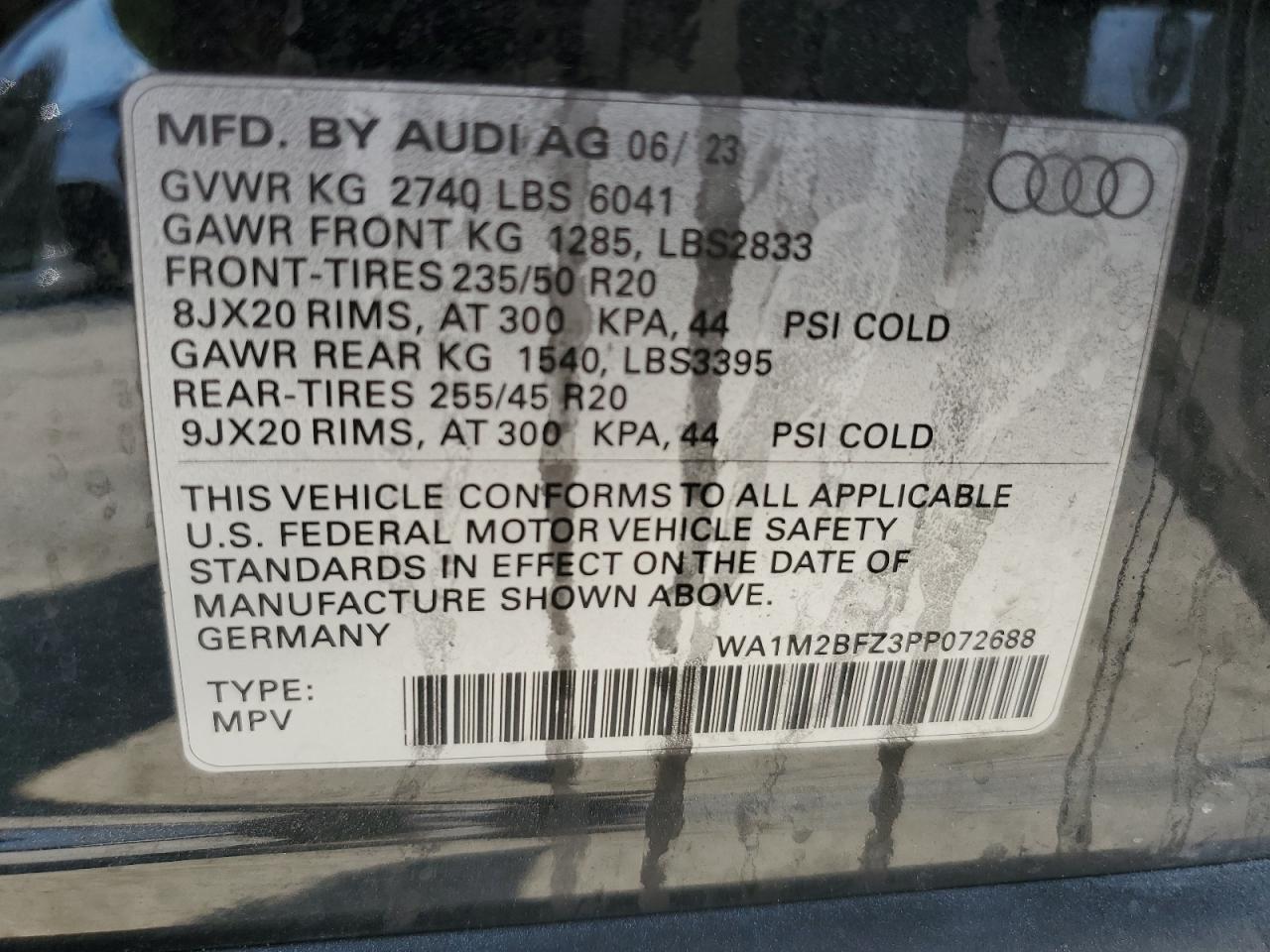 2023 Audi Q4 E-Tron Prestige VIN: WA1M2BFZ3PP072688 Lot: 80518895