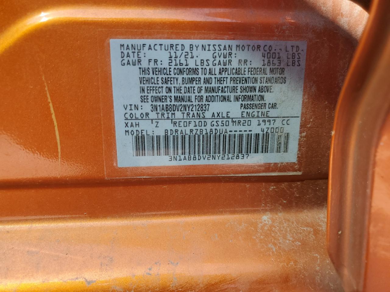 2022 Nissan Sentra Sr VIN: 3N1AB8DV2NY212837 Lot: 71241155