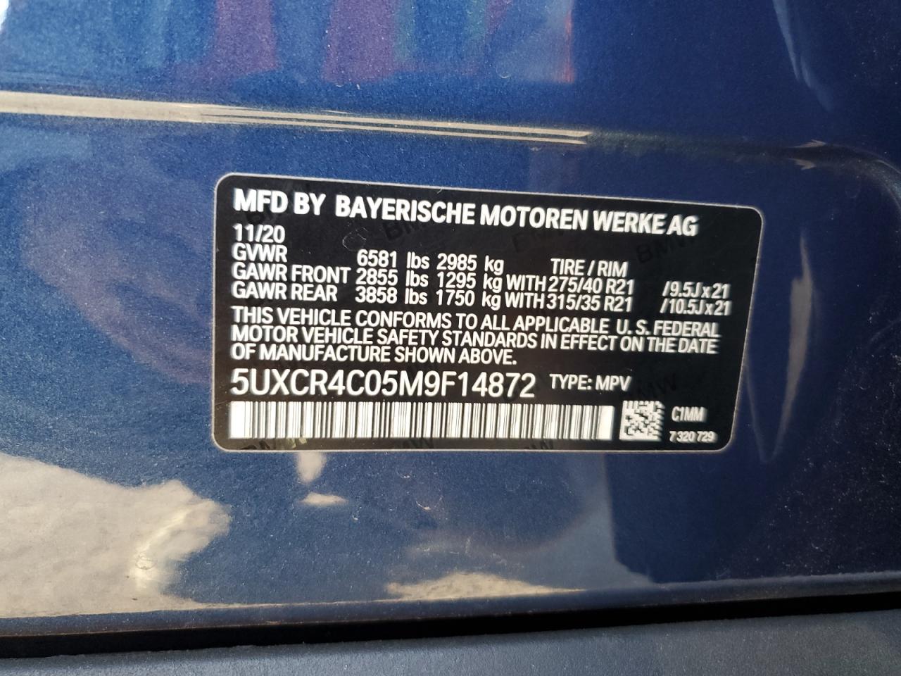 2021 BMW X5 Sdrive 40I VIN: 5UXCR4C05M9F14872 Lot: 81334075