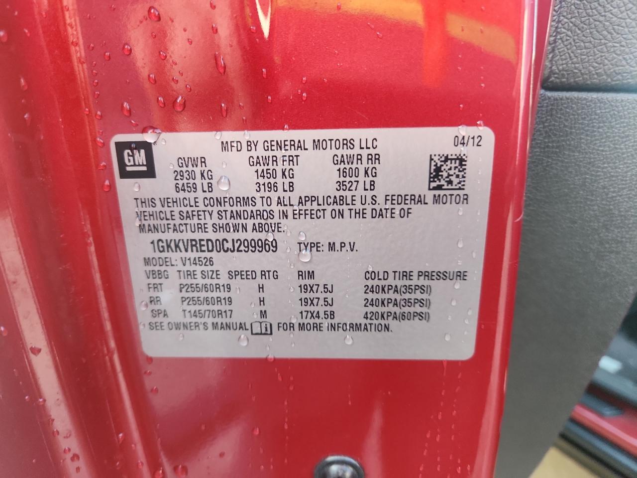 2012 GMC Acadia Slt-1 VIN: 1GKKVRED0CJ299969 Lot: 83790705