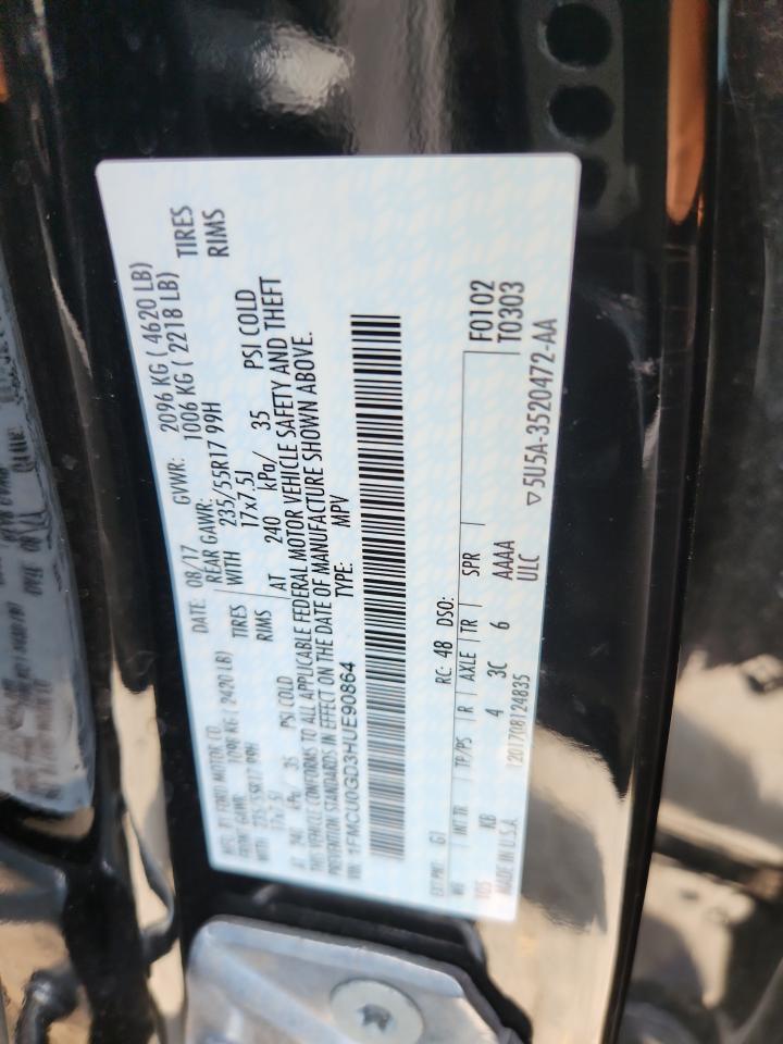 2017 Ford Escape Se VIN: 1FMCU0GD3HUE90864 Lot: 80171165