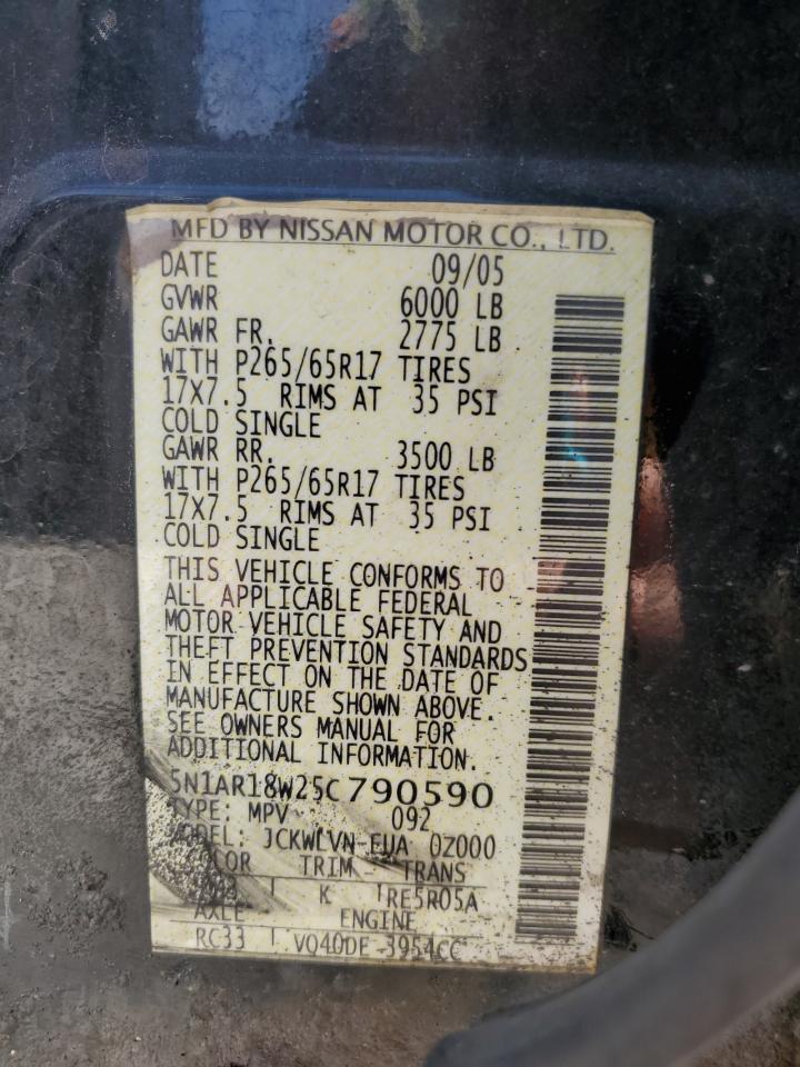 2005 Nissan Pathfinder Le VIN: 5N1AR18W25C790590 Lot: 81096665