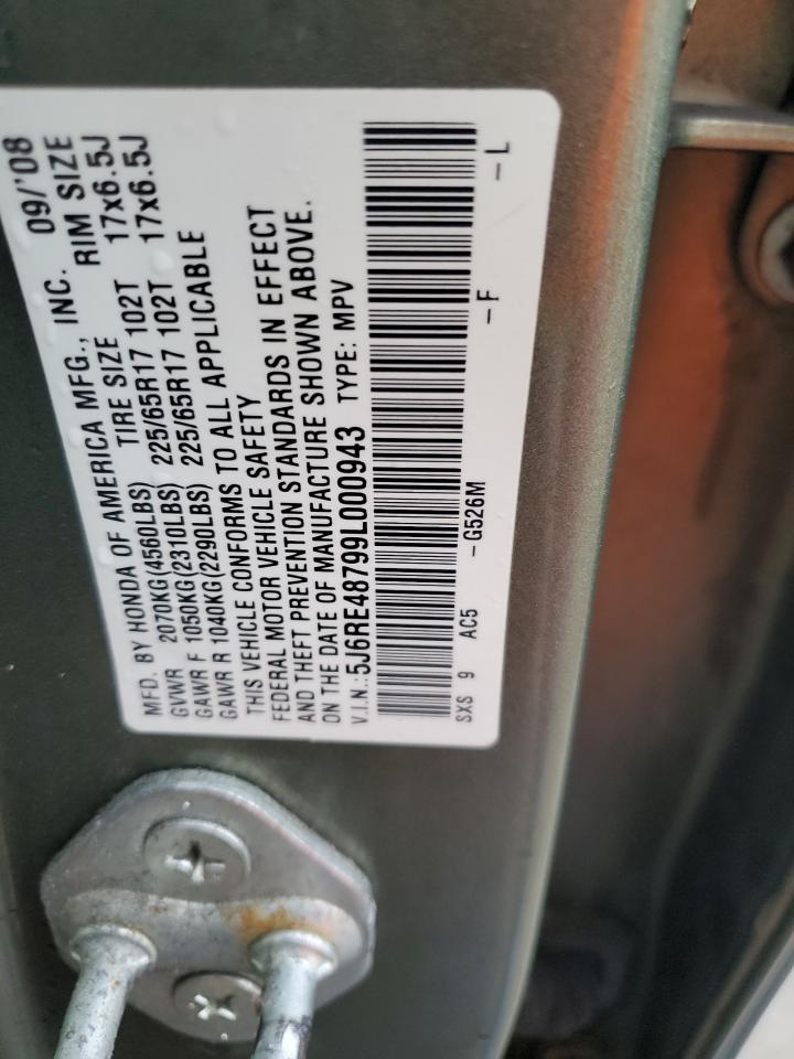 2009 Honda Cr-V Exl VIN: 5J6RE48799L000943 Lot: 81583785