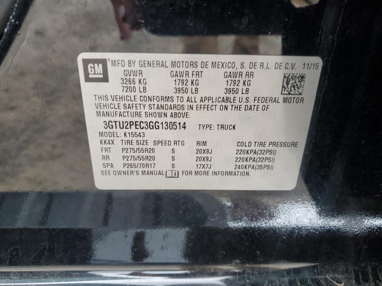 2016 GMC Sierra K1500 Denali VIN: 3GTU2PEC3GG130514 Lot: 84809315