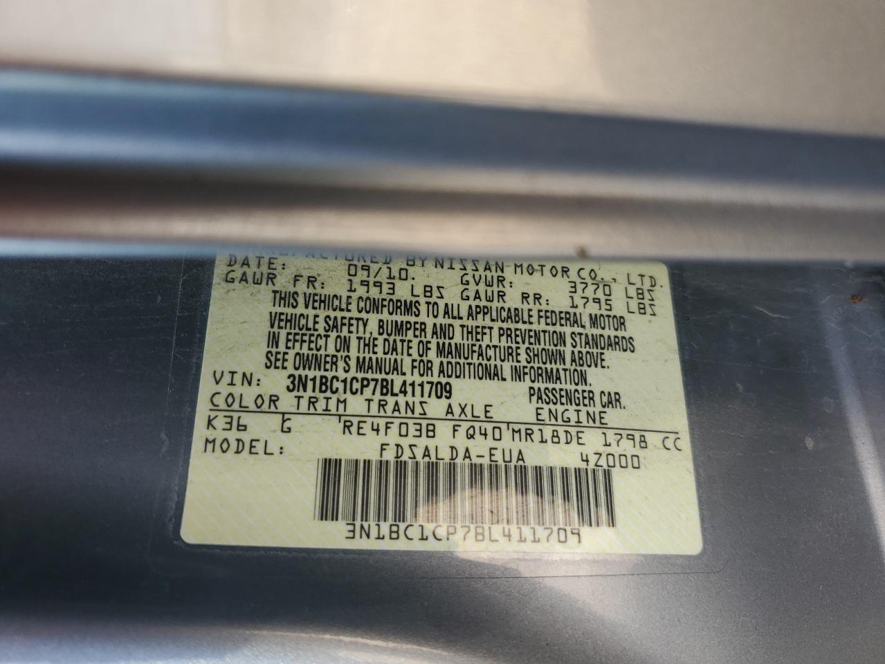 2011 Nissan Versa S VIN: 3N1BC1CP7BL411709 Lot: 84618225