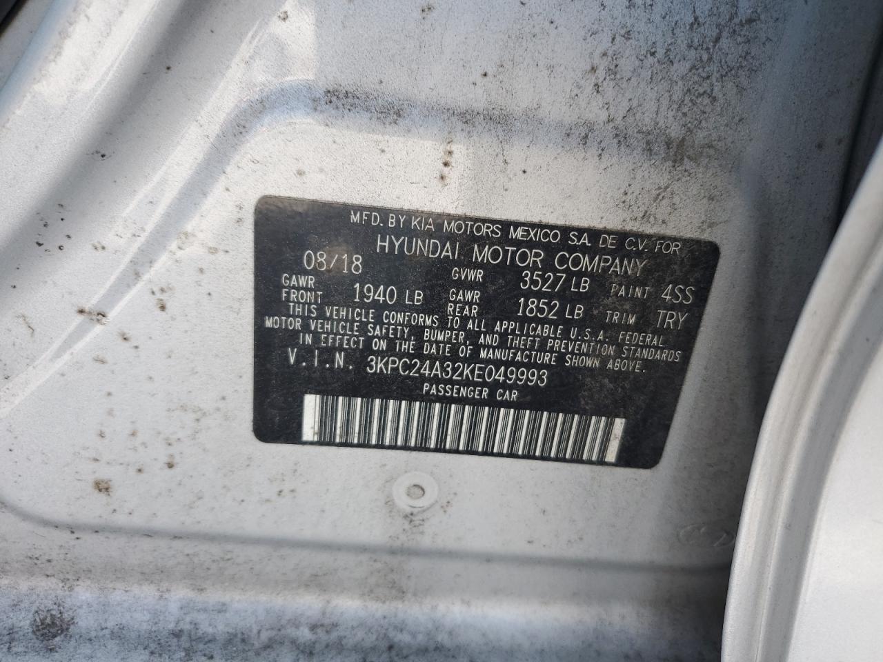 2019 Hyundai Accent Se VIN: 3KPC24A32KE049993 Lot: 81557975