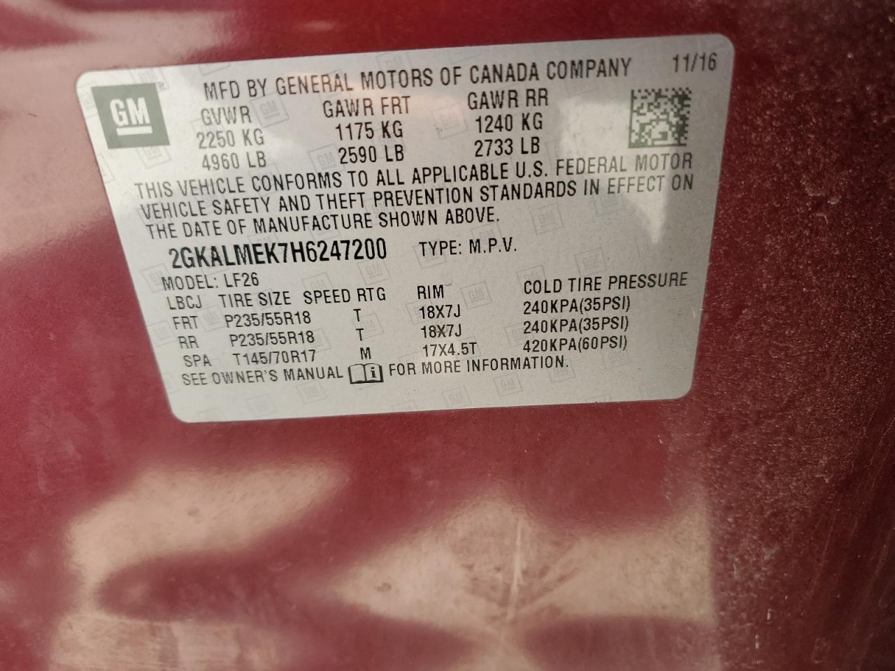 2017 GMC Terrain Sle VIN: 2GKALMEK7H6247200 Lot: 80608195