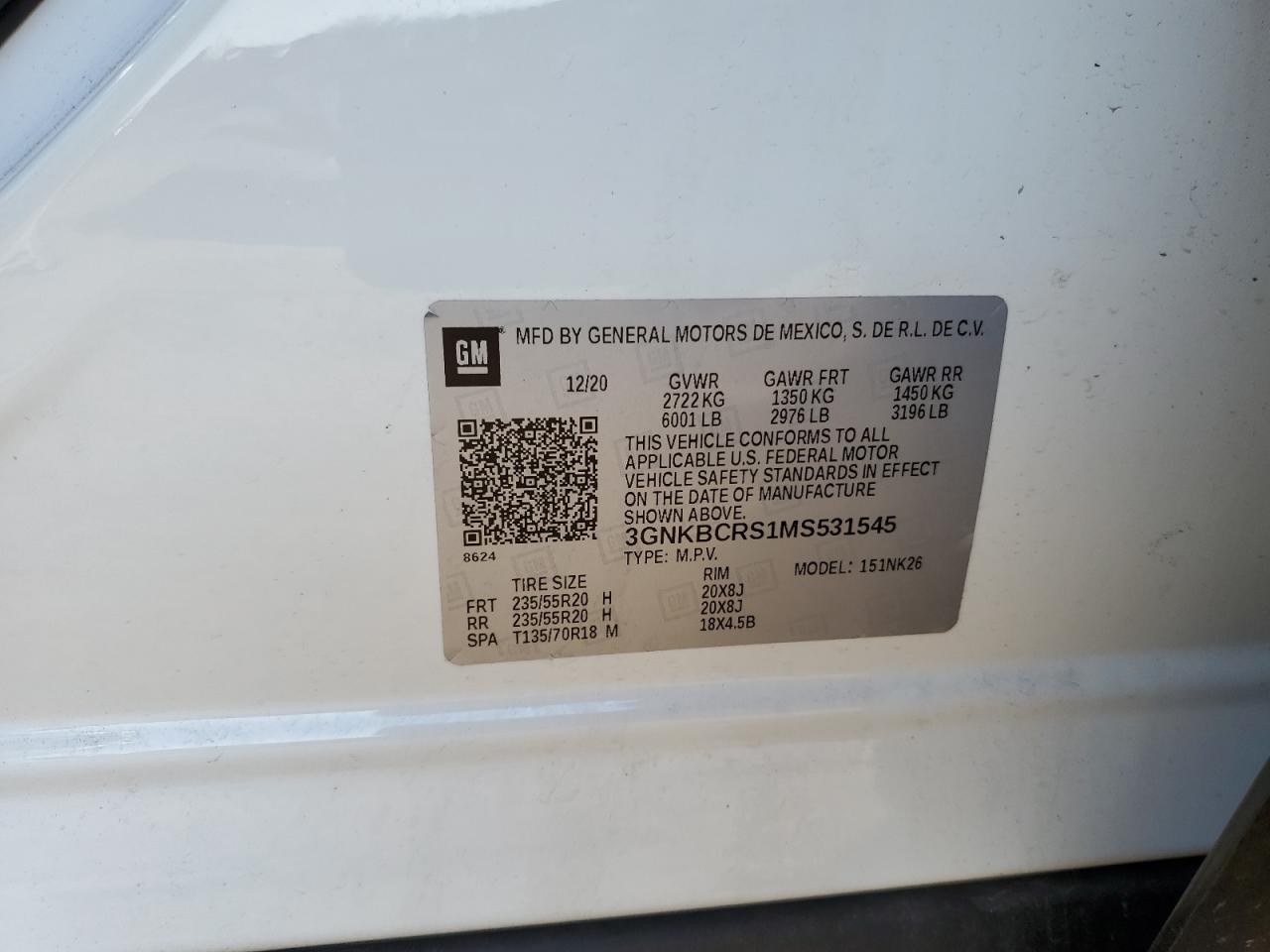 2021 Chevrolet Blazer 2Lt VIN: 3GNKBCRS1MS531545 Lot: 81041695