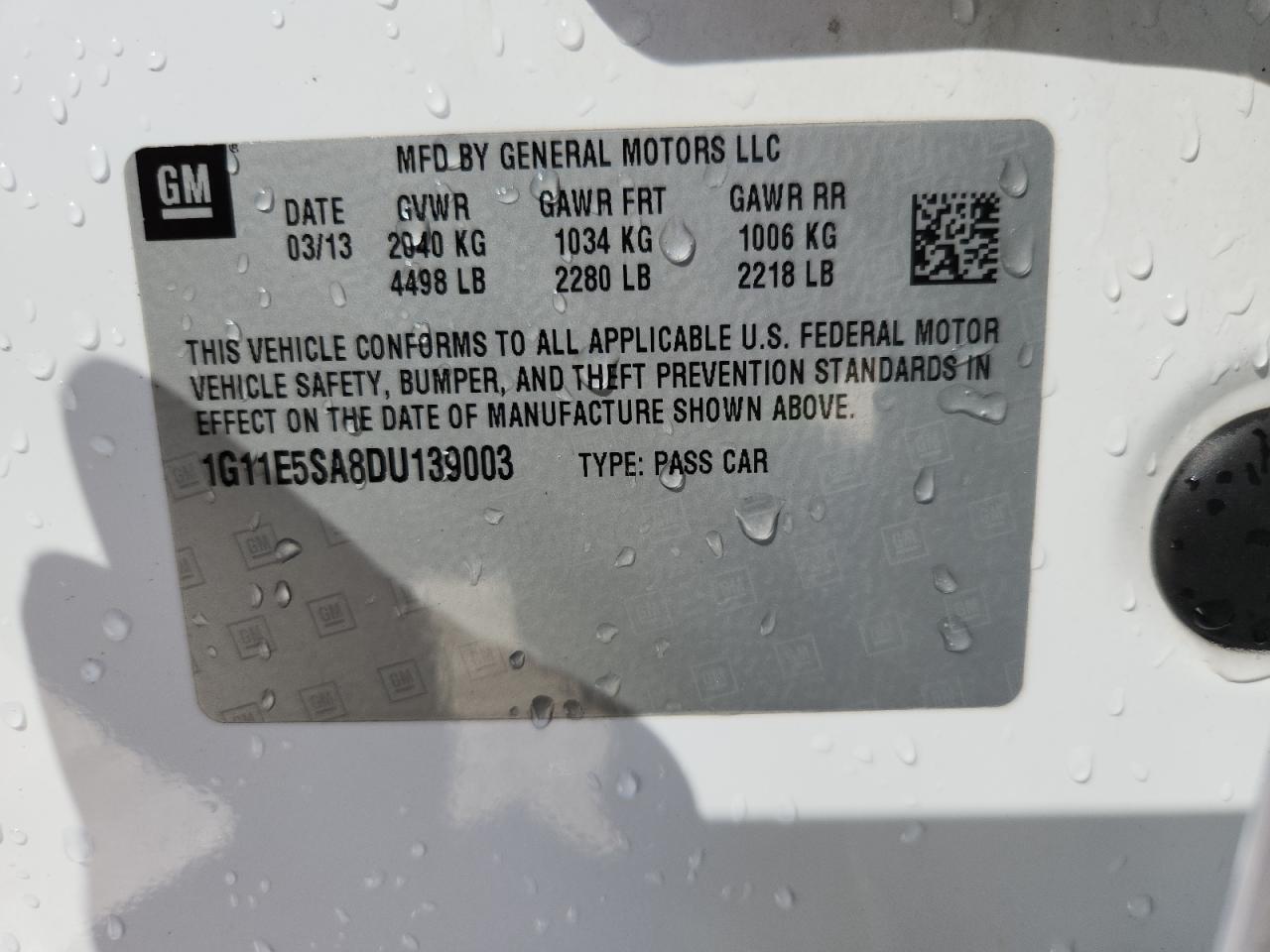 2013 Chevrolet Malibu 2Lt VIN: 1G11E5SA8DU139003 Lot: 84222545