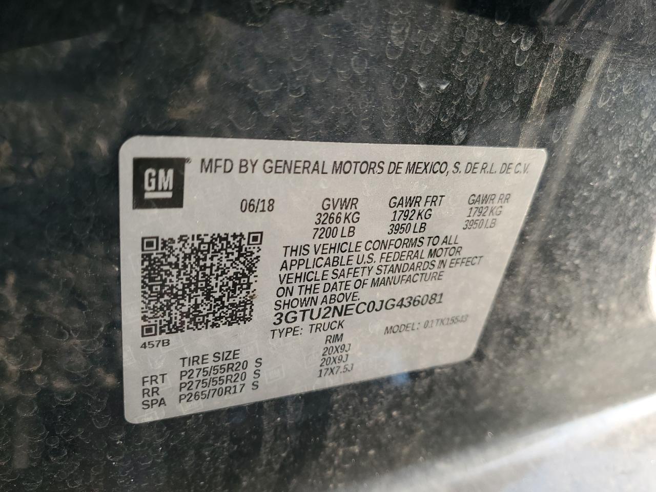 2018 GMC Sierra K1500 Slt VIN: 3GTU2NEC0JG436081 Lot: 81119195