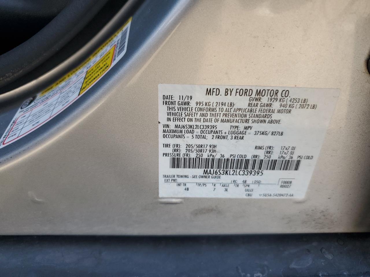 2020 Ford Ecosport Titanium VIN: MAJ6S3KL2LC339395 Lot: 80192095