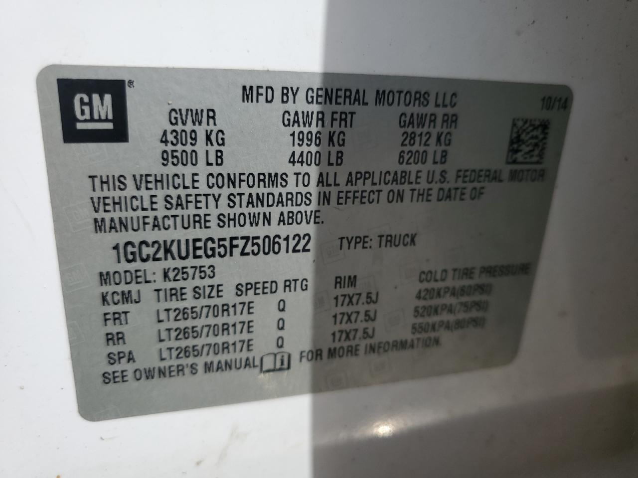 2015 Chevrolet Silverado K2500 Heavy Duty VIN: 1GC2KUEG5FZ506122 Lot: 82145855