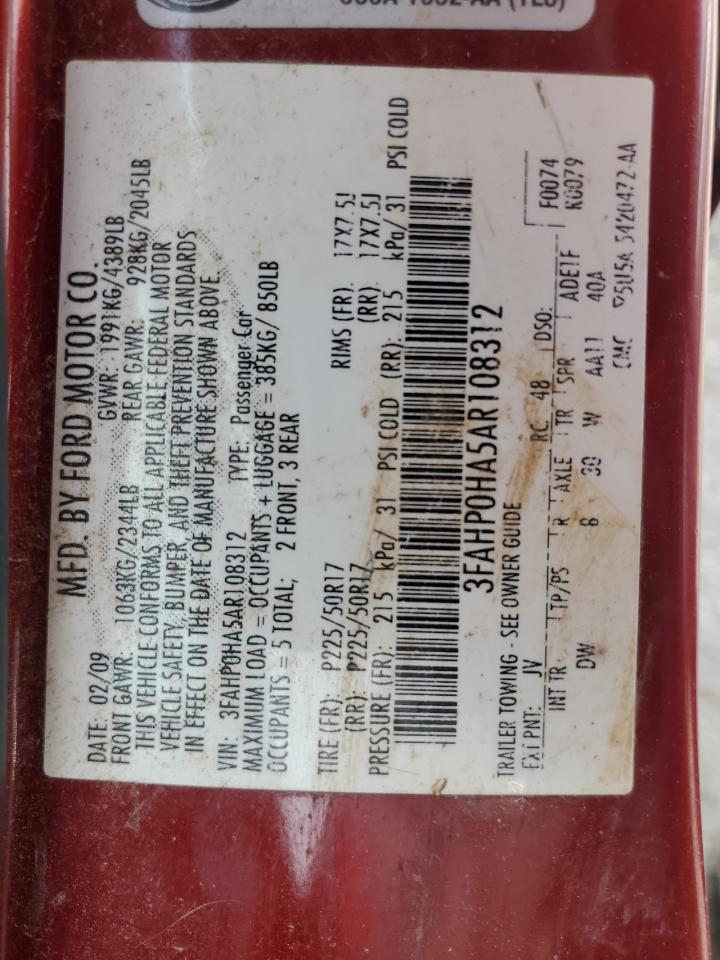 2010 Ford Fusion Se VIN: 3FAHP0HA5AR108312 Lot: 80566205