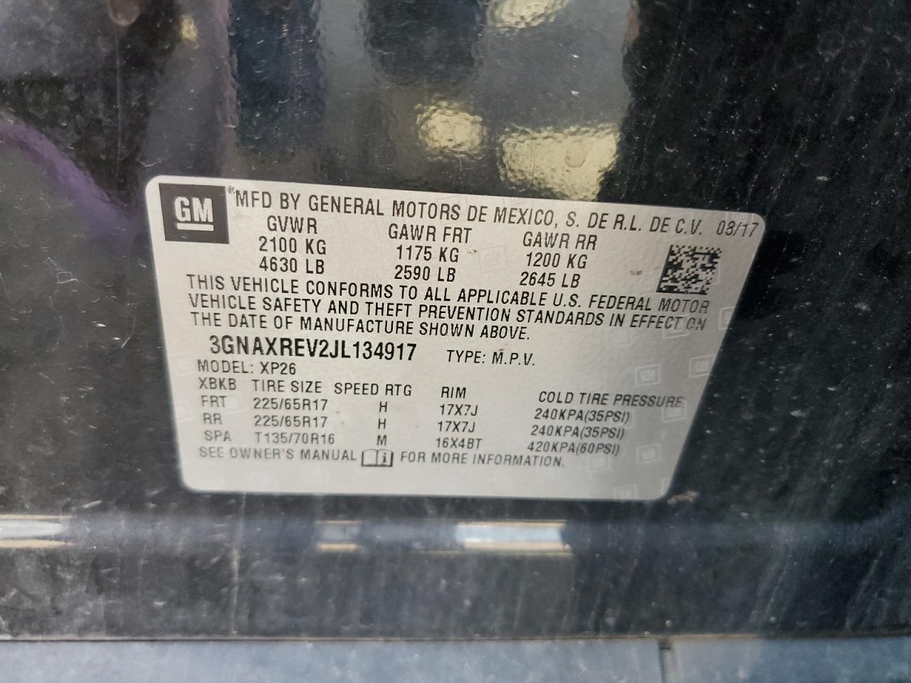 2018 Chevrolet Equinox Ls VIN: 3GNAXREV2JL134917 Lot: 81421605