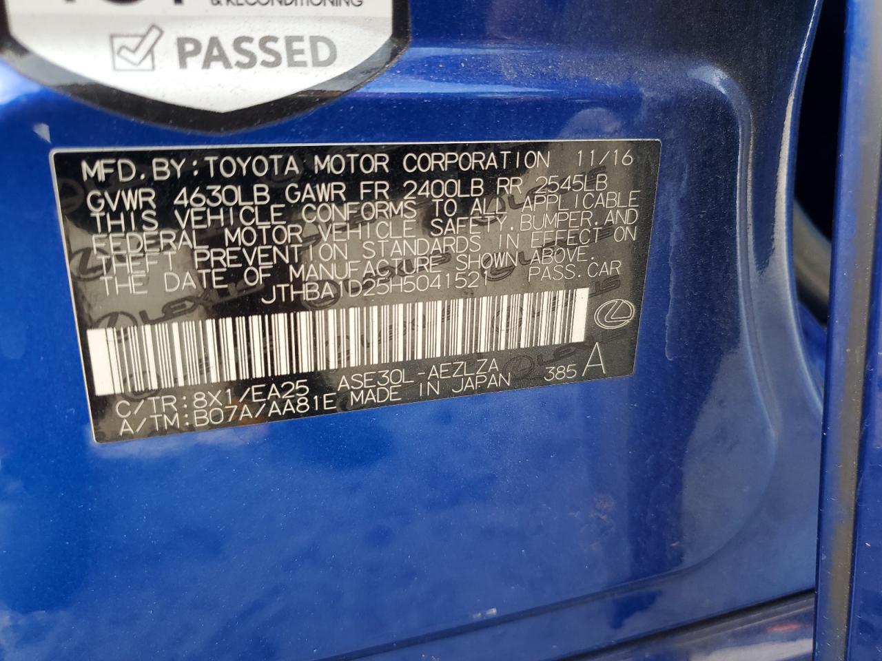 2017 Lexus Is 200T VIN: JTHBA1D25H5041521 Lot: 71565675