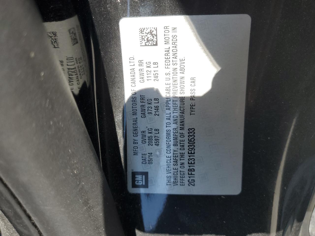 2014 Chevrolet Camaro Lt VIN: 2G1FB1E31E9305333 Lot: 72006545