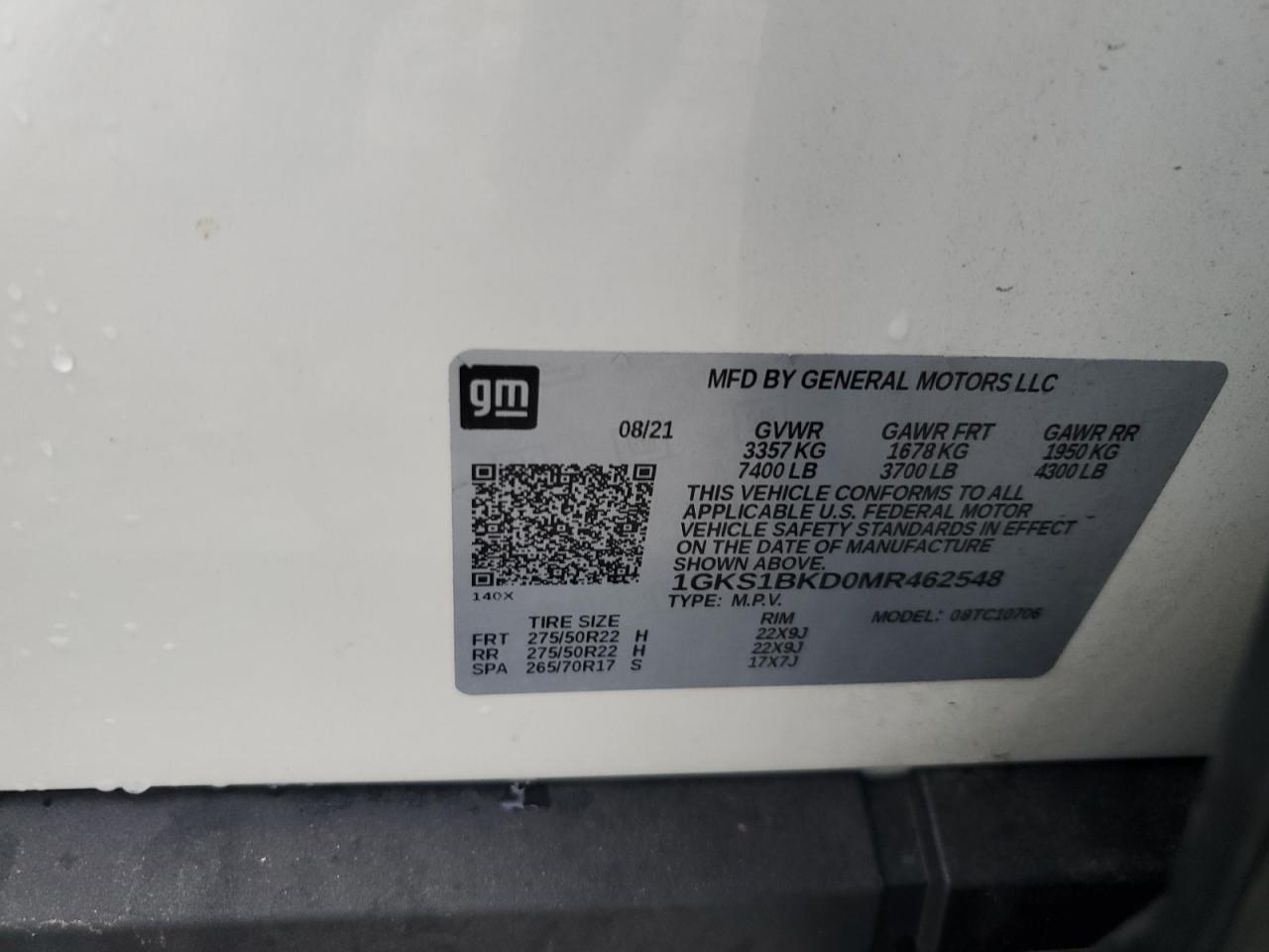 2021 GMC Yukon Slt VIN: 1GKS1BKD0MR462548 Lot: 84026645