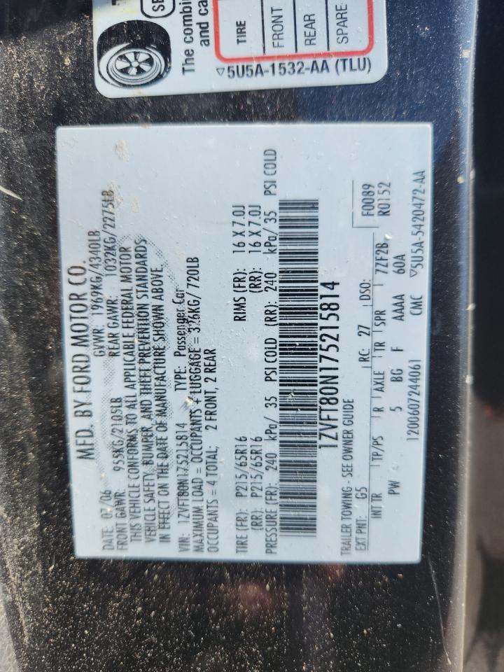 2007 Ford Mustang VIN: 1ZVFT80N175215814 Lot: 84229325