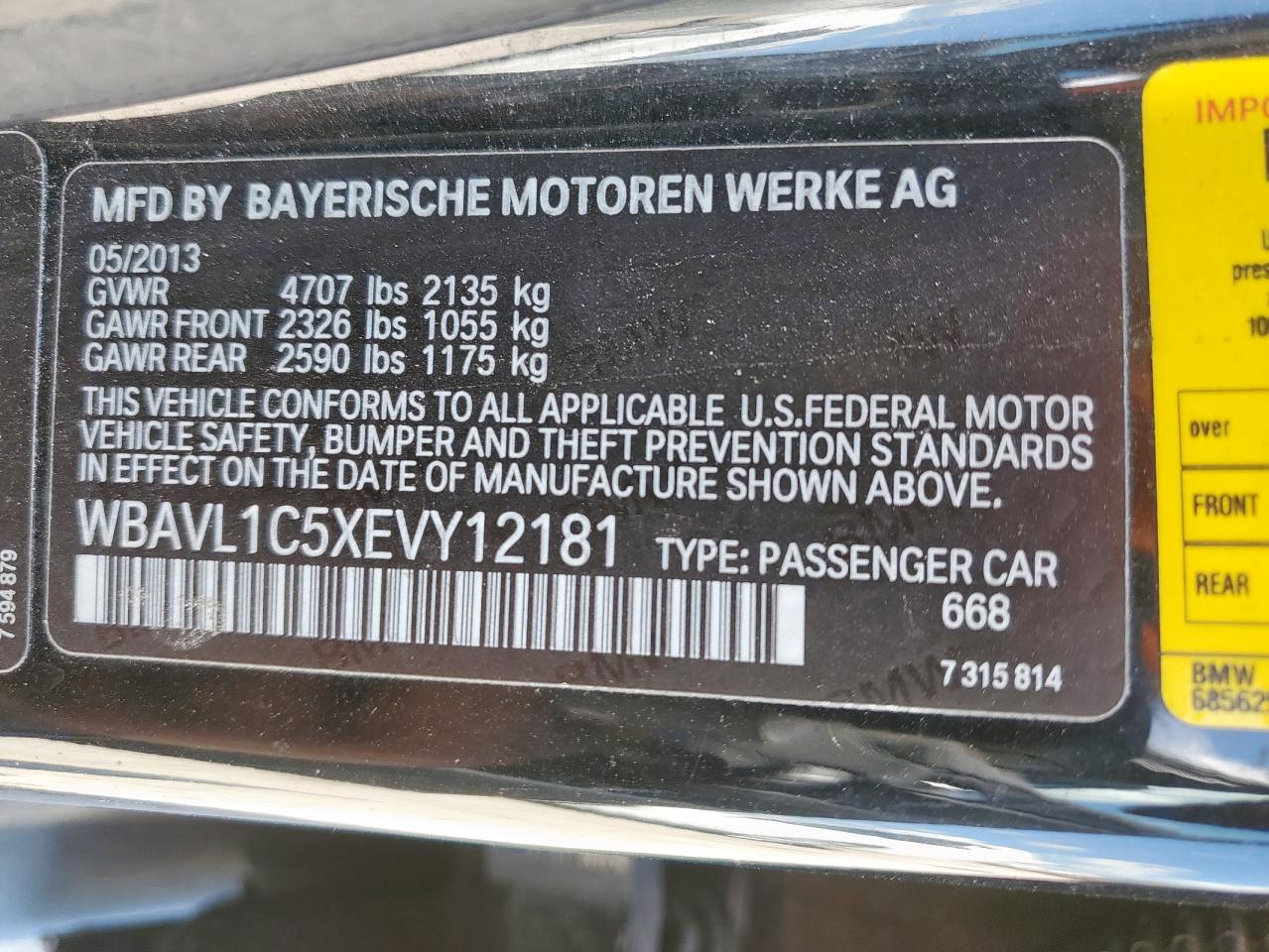 2014 BMW X1 xDrive28I VIN: WBAVL1C5XEVY12181 Lot: 84058845